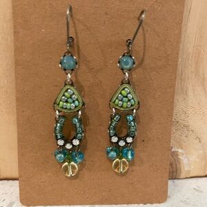 Ayalabar Elegant Green and Blue Beaded Earrings